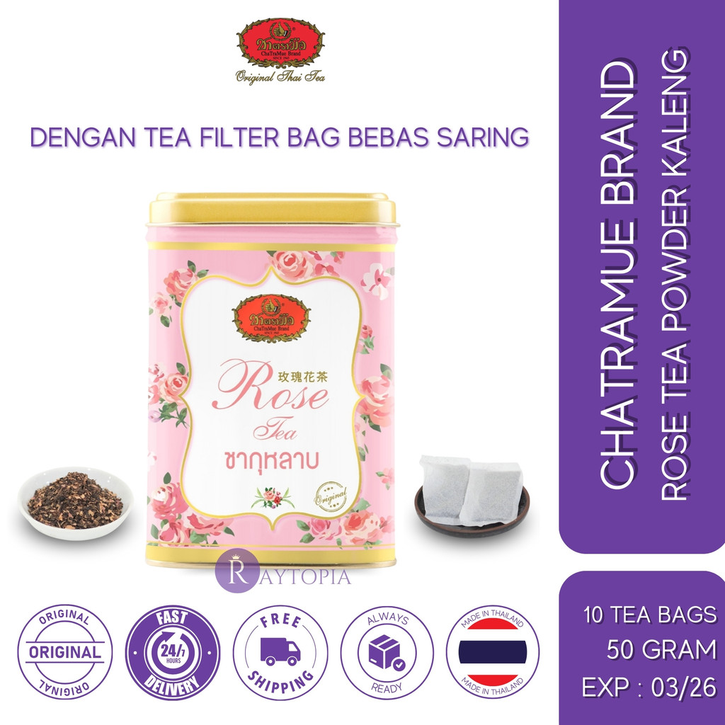 Chatramue Brand Thai Rose Tea Powder Kemasan Kaleng Isi 10 Kantong Berat 50 Gram Thailand