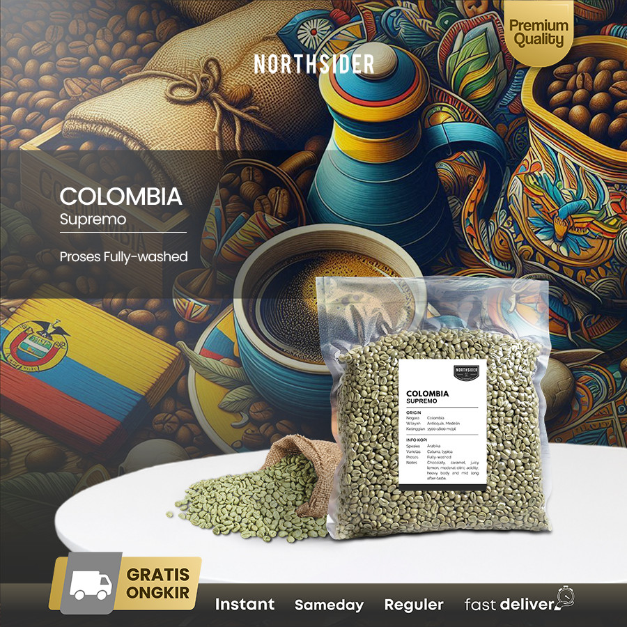 

Green bean Arabika Colombia Supremo Fully-washed - Biji Kopi mentah