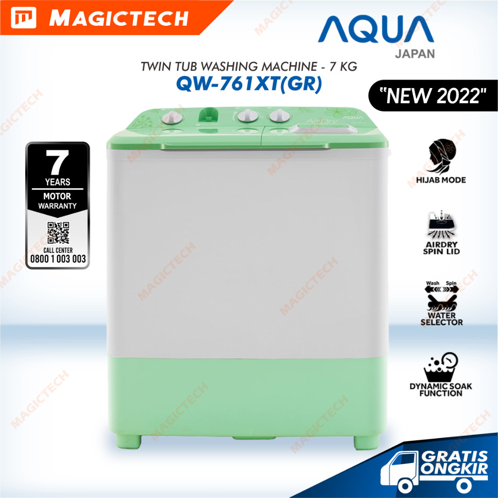 MESIN CUCI AQUA 7 KG QW-761XT(GR) / QW-761 2 TABUNG MANUAL HIJAB MODE