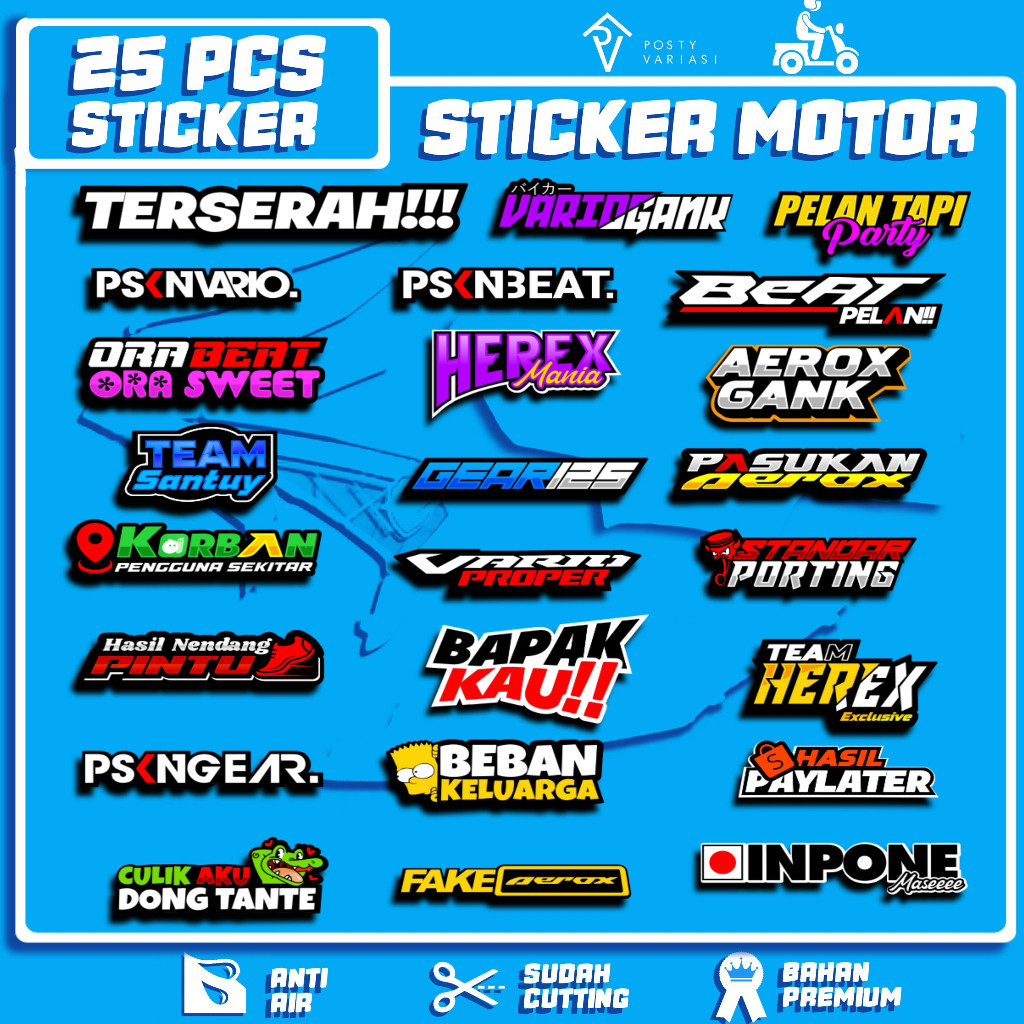 Stiker Pack Racing Motor Isi 25 PCS Keren Vario Nmax Xmax Beat Mio Motor Balap