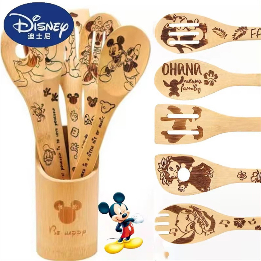5Pcs Anime Disney Spoon Shovel Set Toy Kawaii Cartoon Mickey Mouse Kitchen Supplies Princess Winnie 