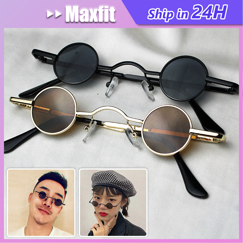 Kacamata Boboho Retro Bulat Matahari Bingkai Kecil Lensa Hitam Kacamata Mini Kacamata Trendy Kacamat