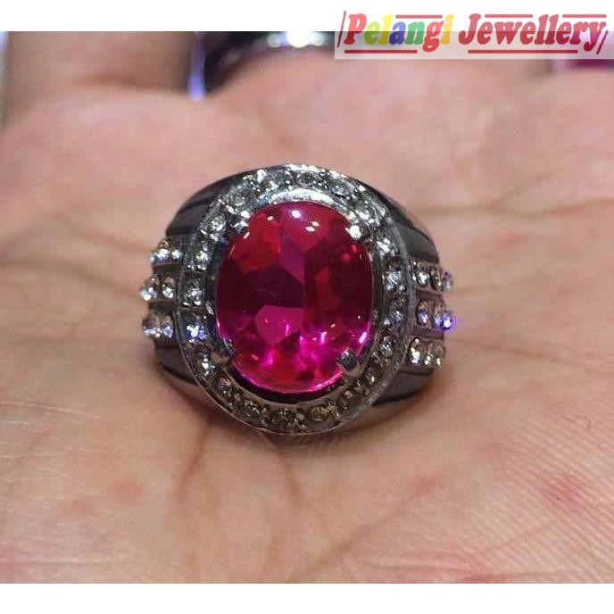 Cincin Titanium Batu Permata Ruby Catam Cutting Cabochon Small Size HQ
