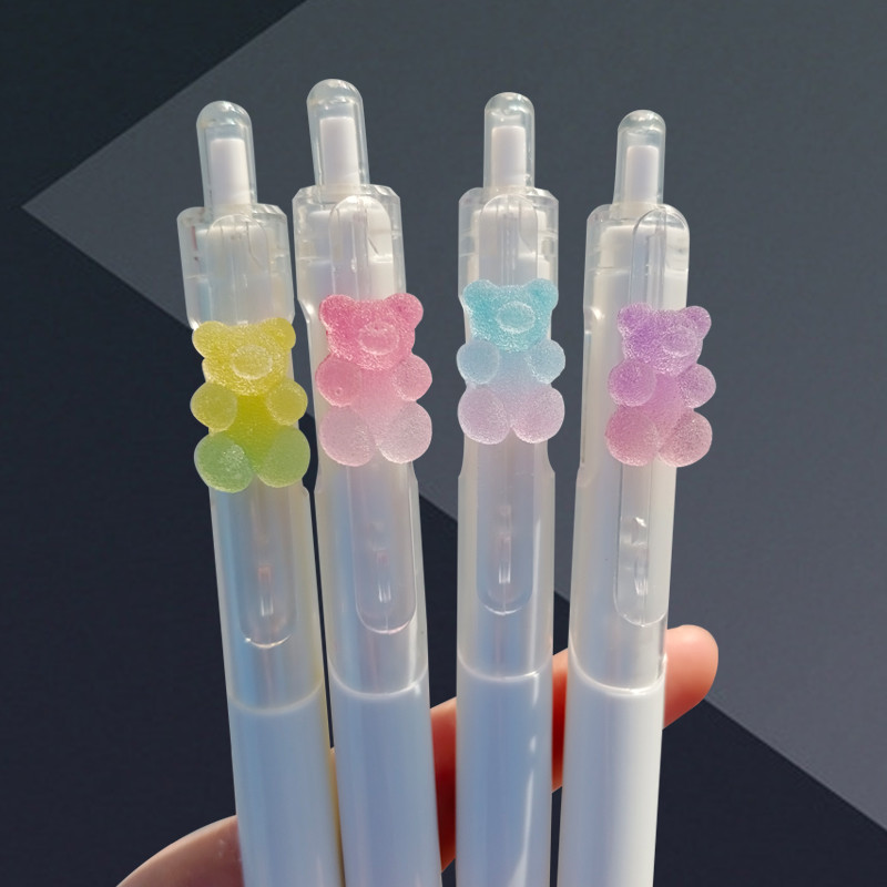 

2pcs Cute Candy-Colored Bear Pen Kawaii Gel Pens Quick-Drying Black Ink Smooth Writing Korean Stationery Office Accessories
