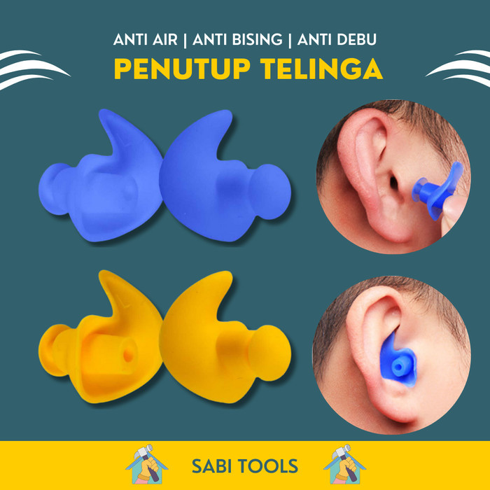 PENUTUP TELINGA EAR PLUG RENANG ANTI AIR KONSER TIDUR BISING MESIN ANTI SUARA BIRU KUNING