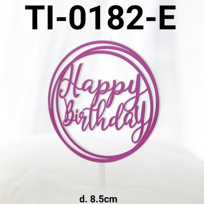 vv GR-TI-0182 Cake topper tulisan plastik kue happy birthday bulat besar - TI-0182-G BIRU