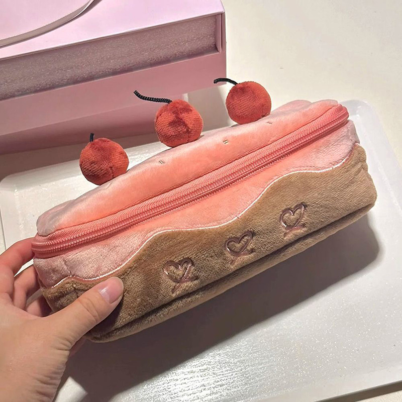 

Cute Cartoon Plush Cherry Cake Pen Case Exquisite Pen Storage Bag Large Capacity Student Stationery Bag Cosmetic Pencil Pouch