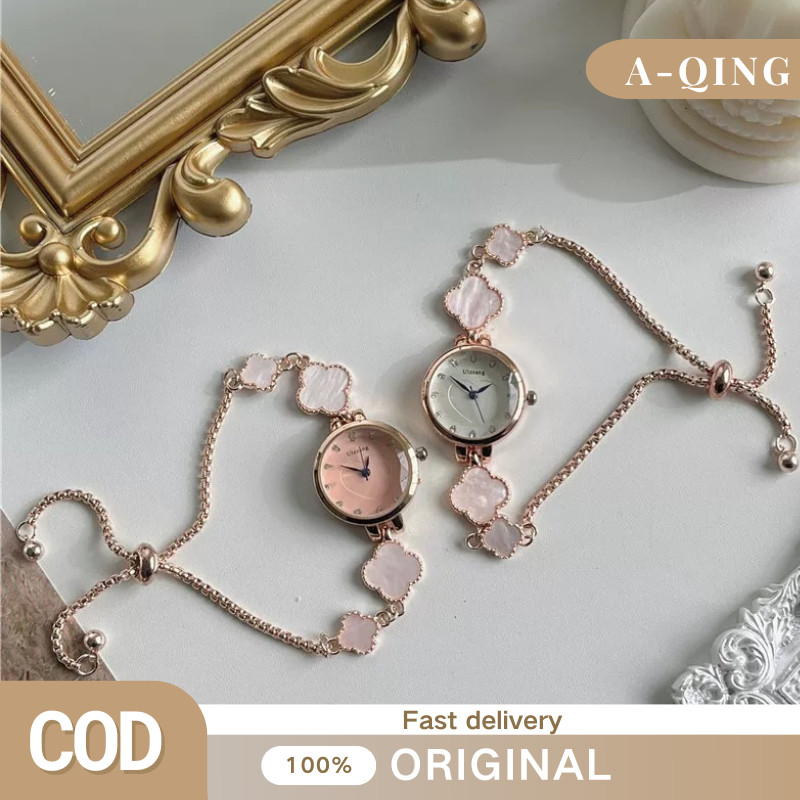Jam Tangan Serut Ulzzang Rantai Clover Jam Tangan Fashion Wanita/Jam Tangan Gelang