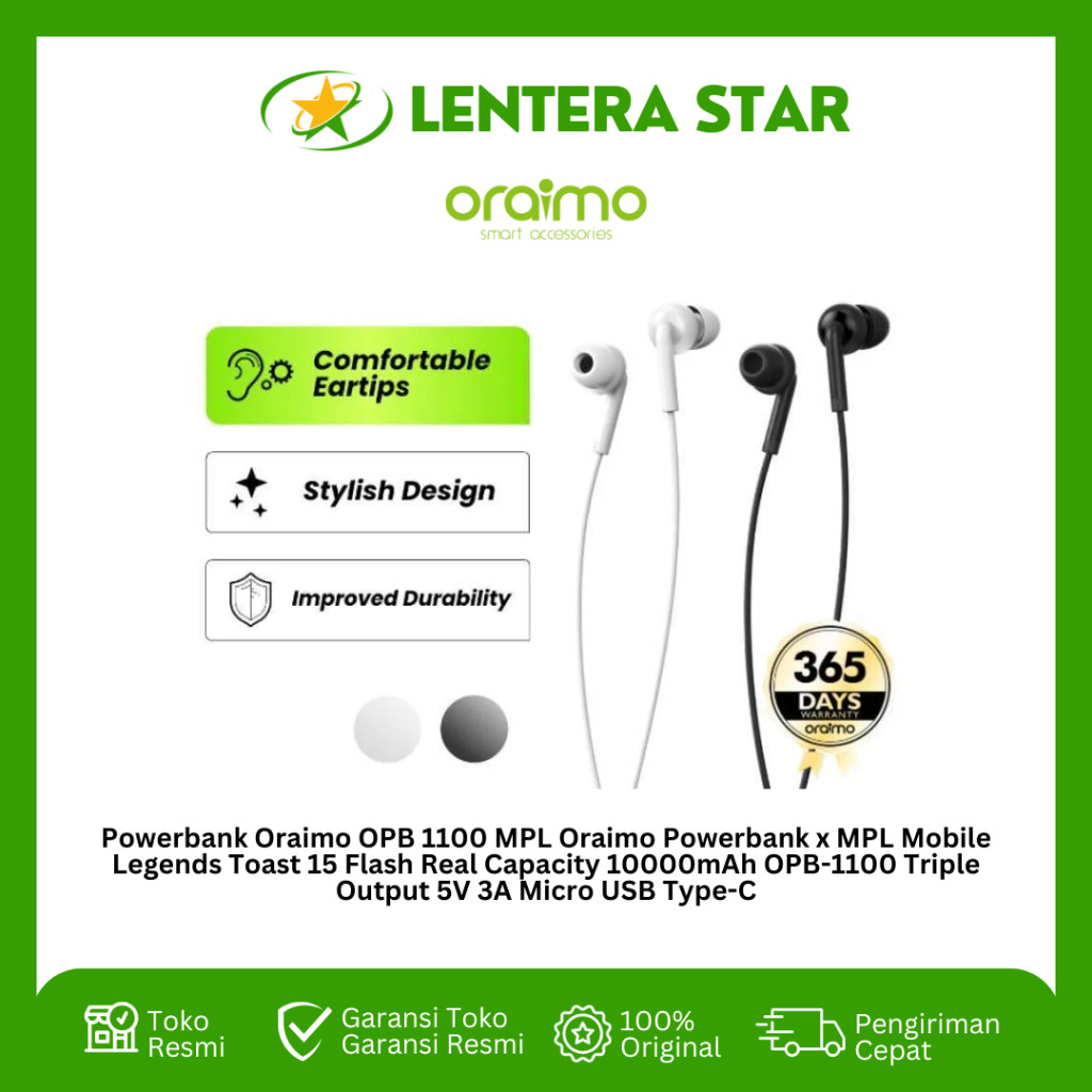oraimo OEP-E11 Earphone In-ear - Putih dan Hitam