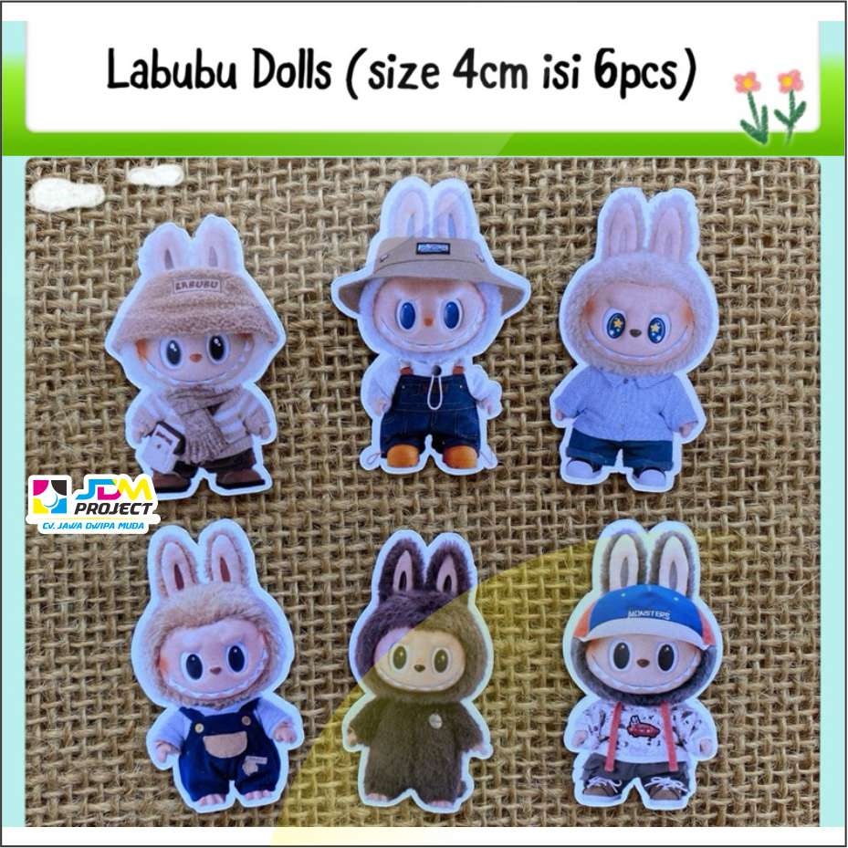 

6pcs sticker tempelan glossy labubu dolls JDM