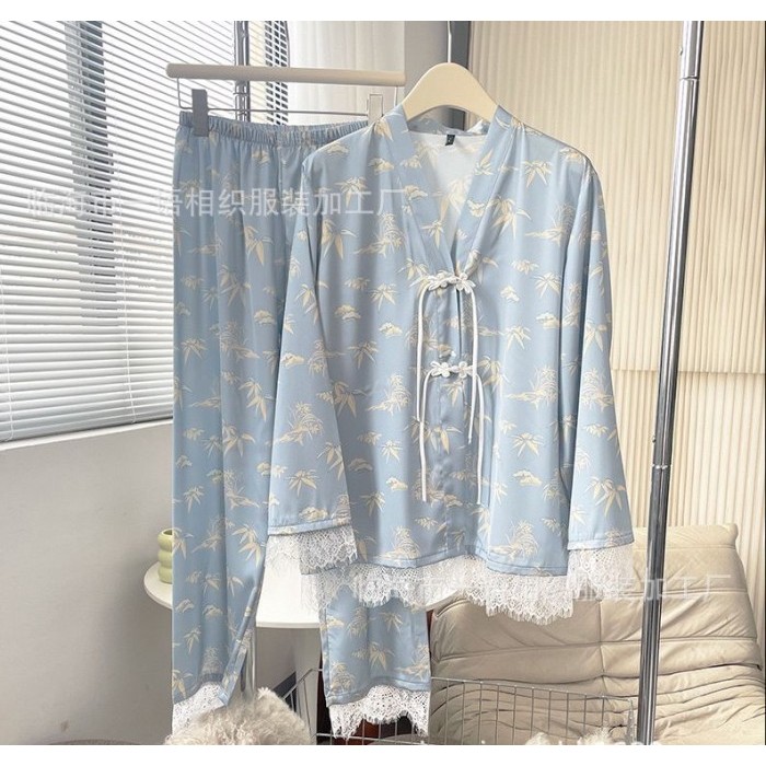 BAJU PIYAMA SATIN / BAJU TIDUR WANITA / MODEL PIYAMA GAYA CINA BARU - XL