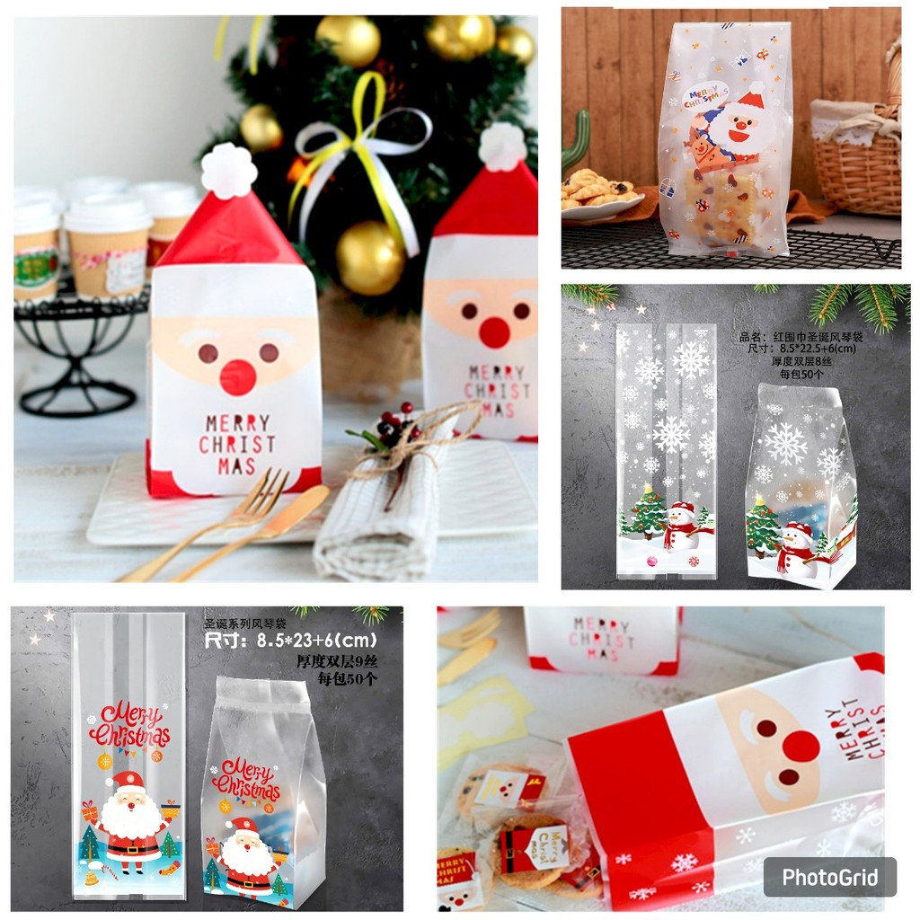 

50 Pcs Plastik Natal 10x25cm Plastik Santa Clause Plastik Snack Permen Chrismast Isi 50lbr Plastik Cantik Natal Terbaru