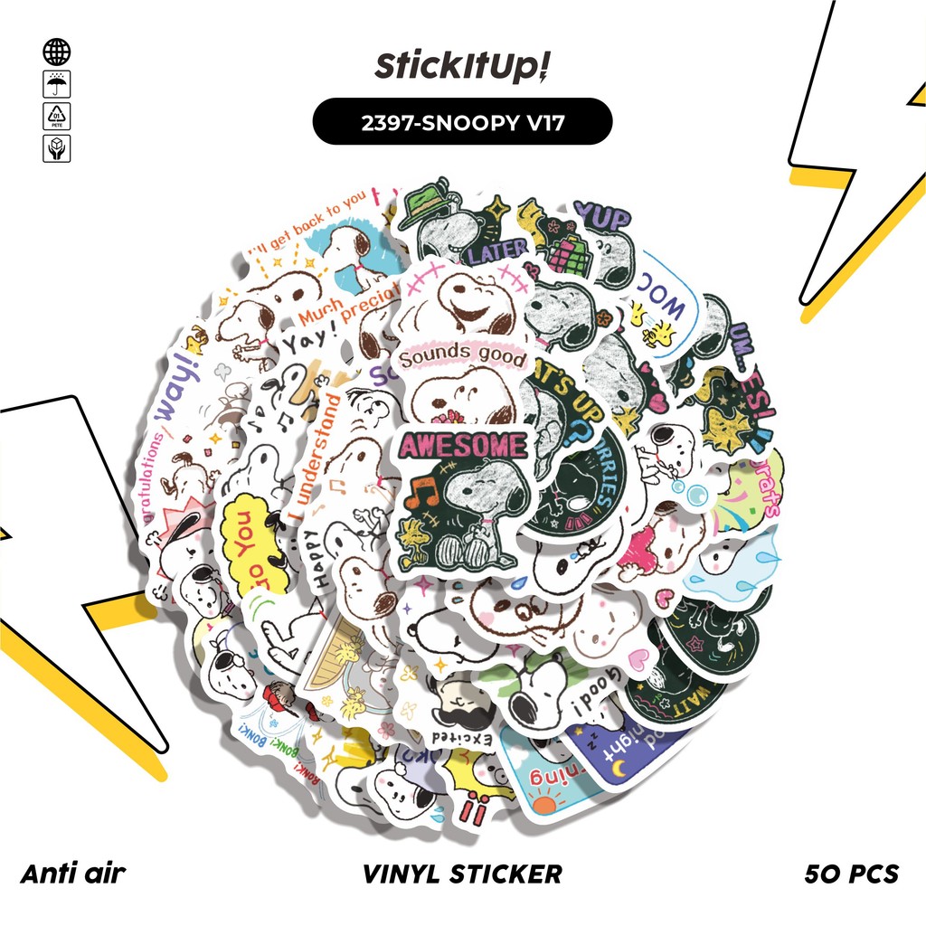 

COD✨ 50 Pcs Stiker Pack SNOOPY V17 Lucu Aesthetic Vynil Waterproof untuk Freebies Sticker Buku Journal Casing HP Laptop