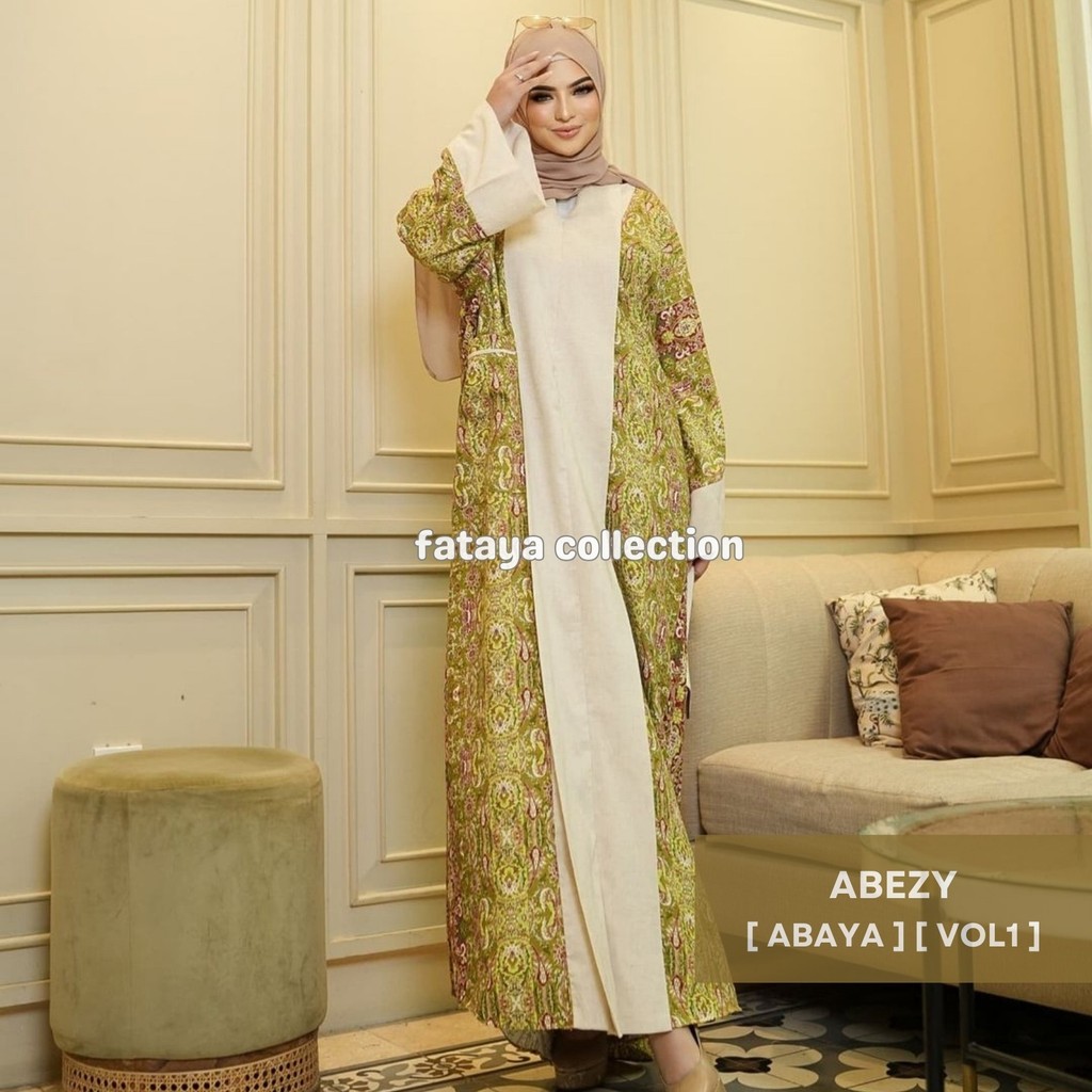Fataya Collection ABEZY Abaya Avocado Motif Paisley - Kain Baby Corduroy LD120cm