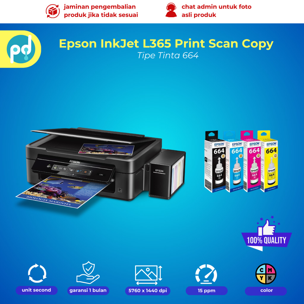 Printer EPSON L365 Color | Print Scan Copy | Tinta Baru Nozzle Full