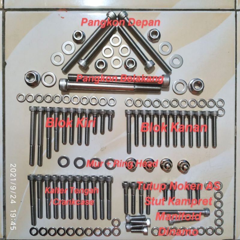 Baut Set Mesin Tiger 2000 / Revo Stainless Asli SS304