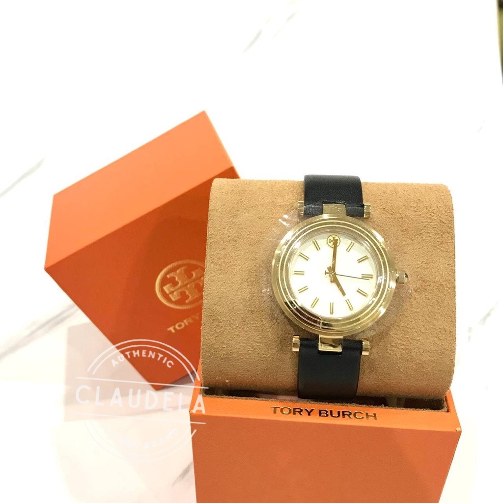 TORY BURCH Women’s Classic T Three-Hand Black Leather Watch (TBW9003)