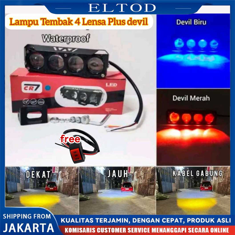Lampu Tembak 4 Mata  CR7 Plus Devil NEW Alumunium Waterproof Premium