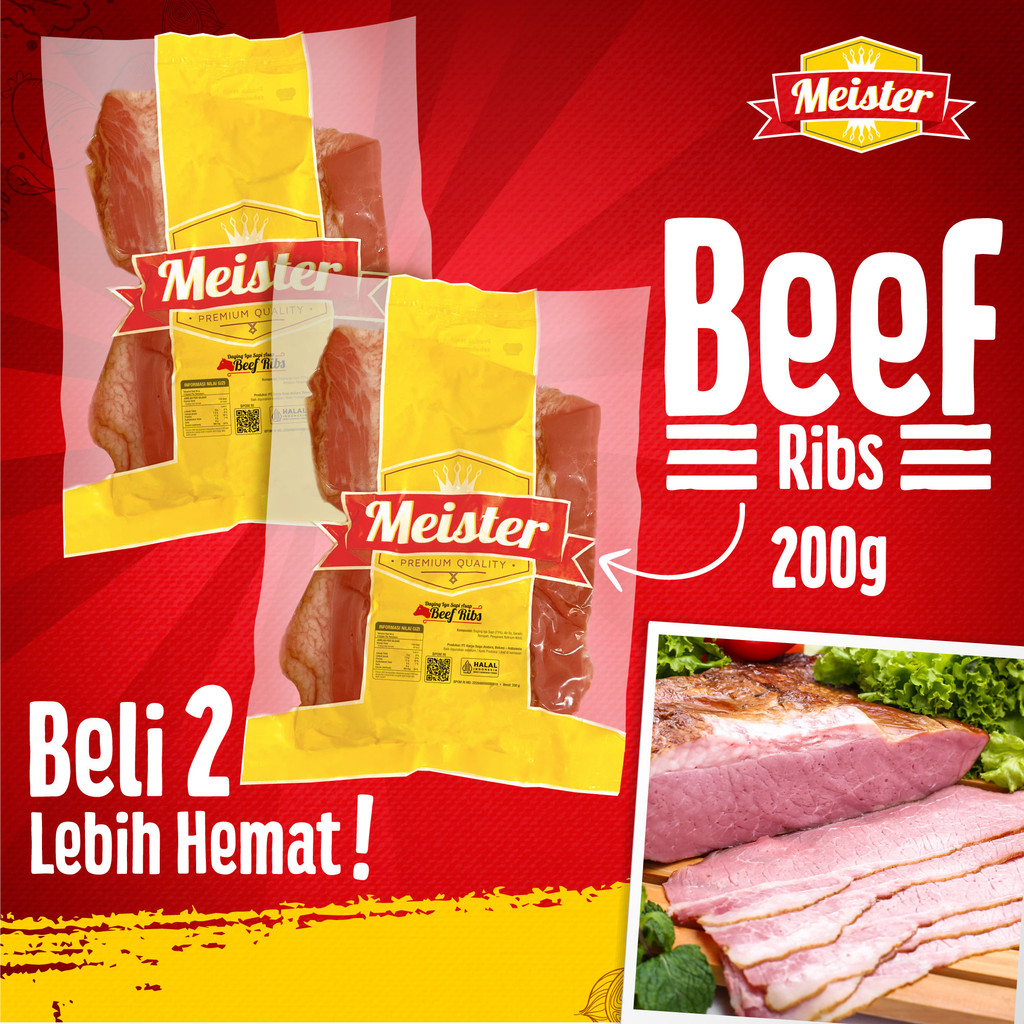 

Meister Beef Ribs 200gr x 2 pack isi 12 pcs - Daging Sapi Asap