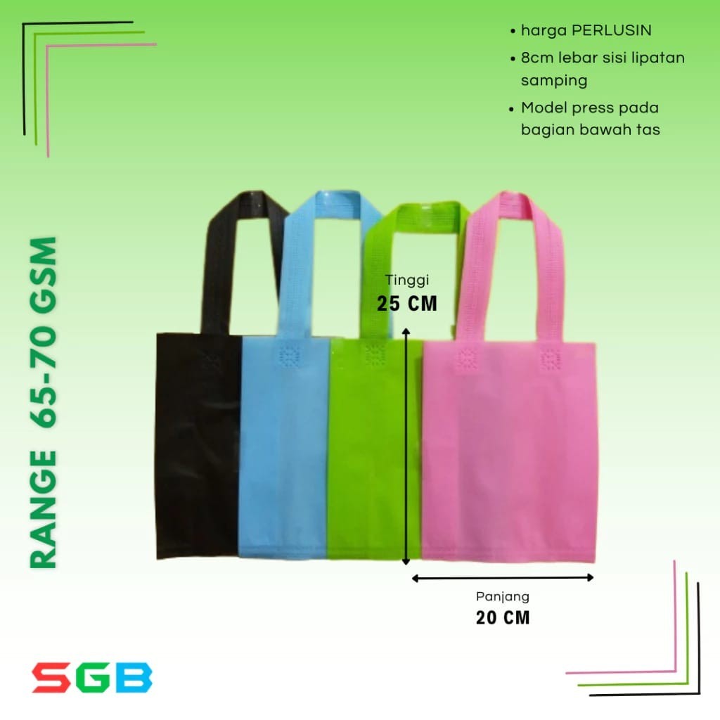 

Tas Spunbond Goodie Bag 70gsm 20x25x8 isi 12pcs
