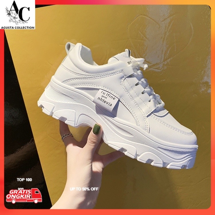 Sepatu Korea / Sepatu Sneakers Korea Wanita Rulfine Sepatu Wanita Sneakers Putih Platform Tinggi Kor