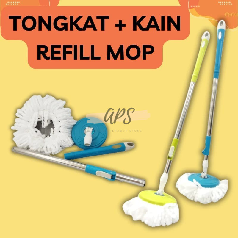 APS-H112-Tongkat handle pel + kain spin mop - Mop Stick Set with Headmop