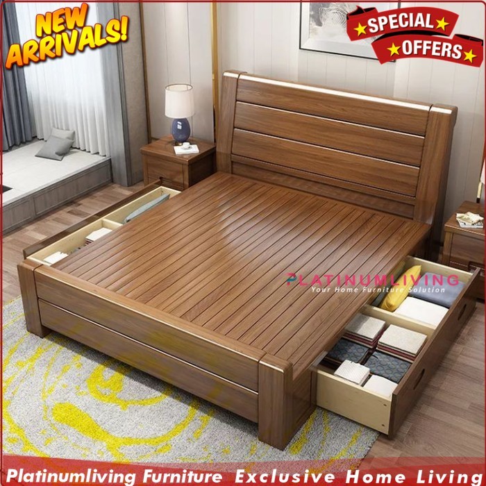 Tempat tidur laci minimalis terlaris dipan laci kayu jati terbaru - Ukuran 160x200