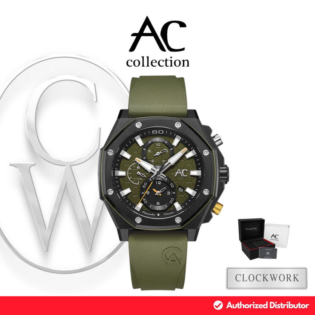 Jam Tangan Pria Alexandre Christie Collection AC 9601 GCRIPGNYL Karet Sporty Chronograph Hijau