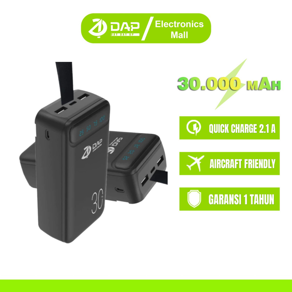 DAP PowerBank 30.000mAh 2.4A D-P130 Dual Input Port Type C & Micro USB Fast Charging