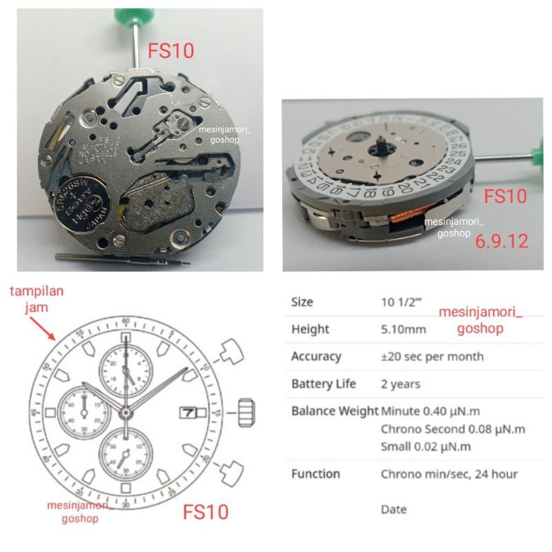 mesin jam FS FS10 FS16 FS26 chrono dual time Japan