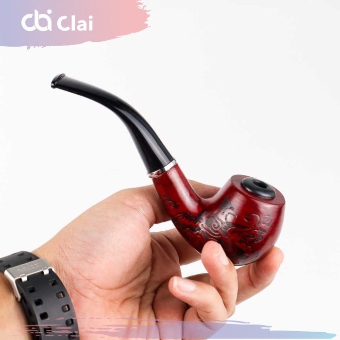 CLAI Pipa Filter Rokok Cangklong Kayu Ukir Asli Tembakau Popeye Chung Feng