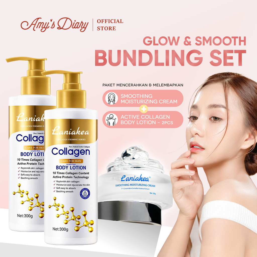 AMY'S DIARY 3 Pcs Bundling Package Glow & Smooth Collagen Body Lotion 300g + Smoothing Moisturizing 