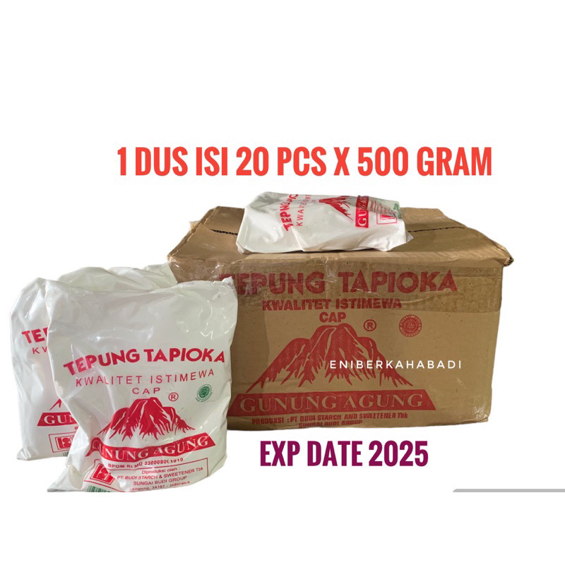 

Tepung Tapioka cap gunung agung 1 dus isi 20 pcs x 500 gram