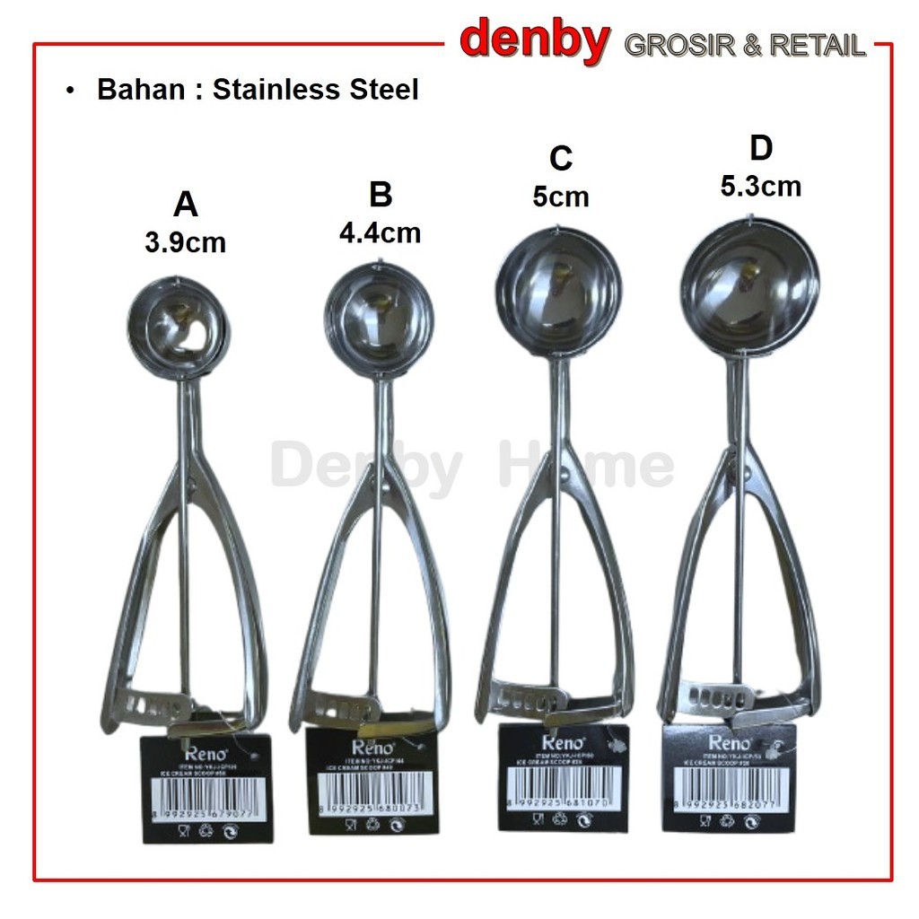 Reno Sendok Es Krim Ice Cream Scoop uk. 3.9cm/4.4cm/5cm/5.3cm