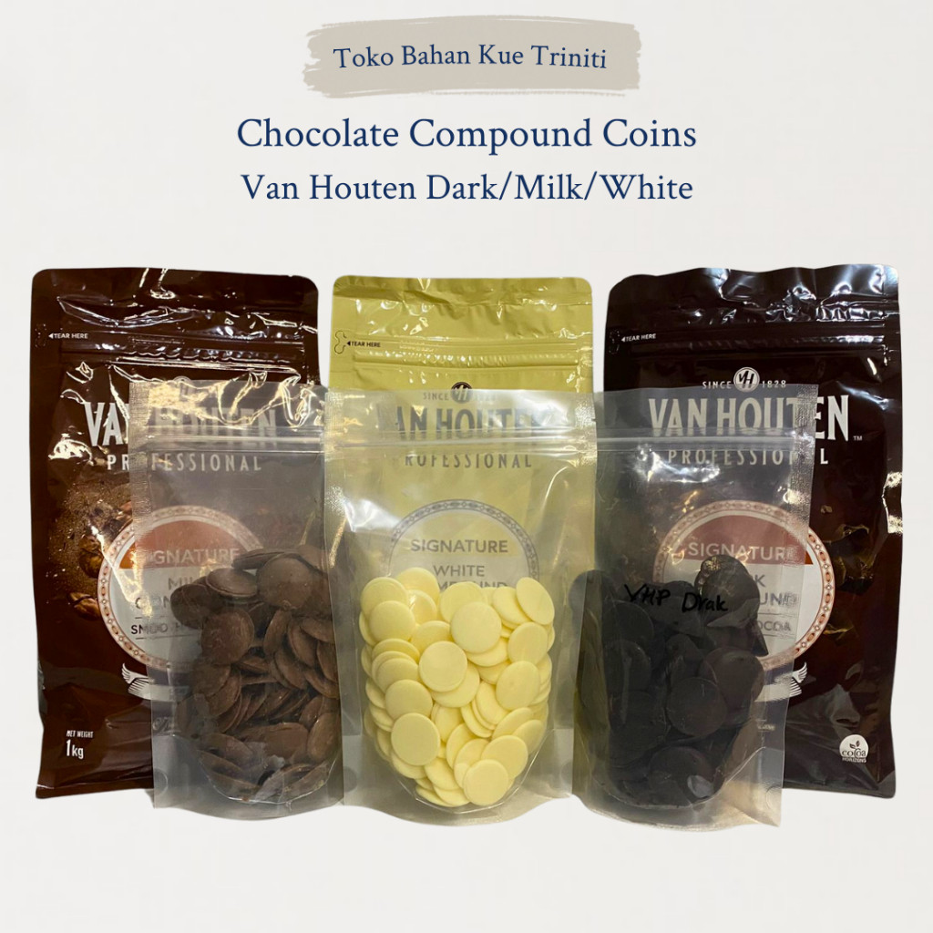 

New Van Houten Coin Compound Chocolate 1kg/250gr (Dark / White / Milk) - Coklat Compound Terlaris