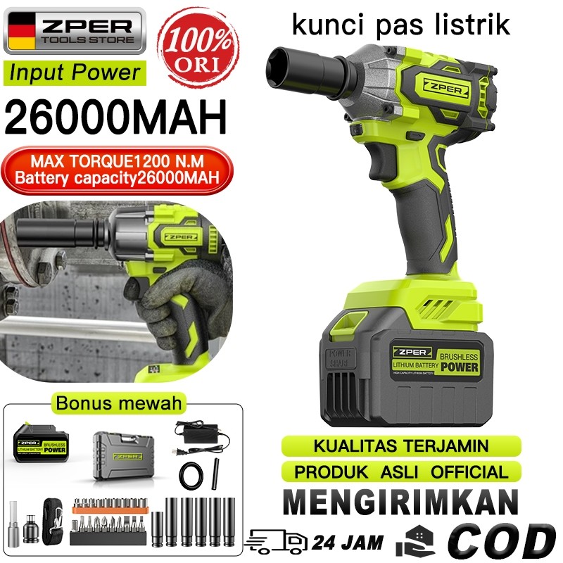 ZPER Kunci Impact Tanpa Kabel Bor Elektrik Impact Bor Listrik Multi-Bit Kunci Impact Motor Tanpa Sik