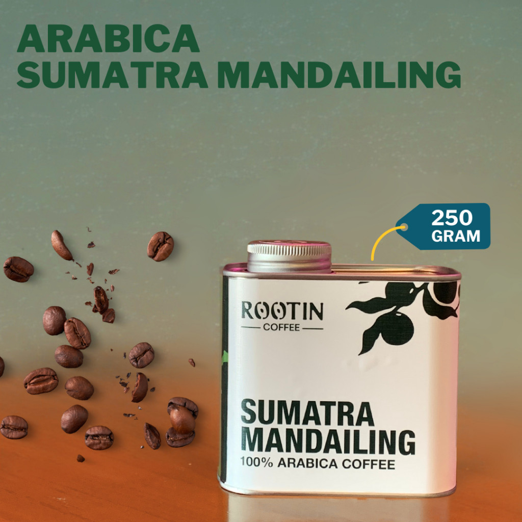 

Rootin Coffee Sumatra Mandailing Single Origin Arabika Roasted Beans Biji dan Bubuk Kopi / Tin 250gr