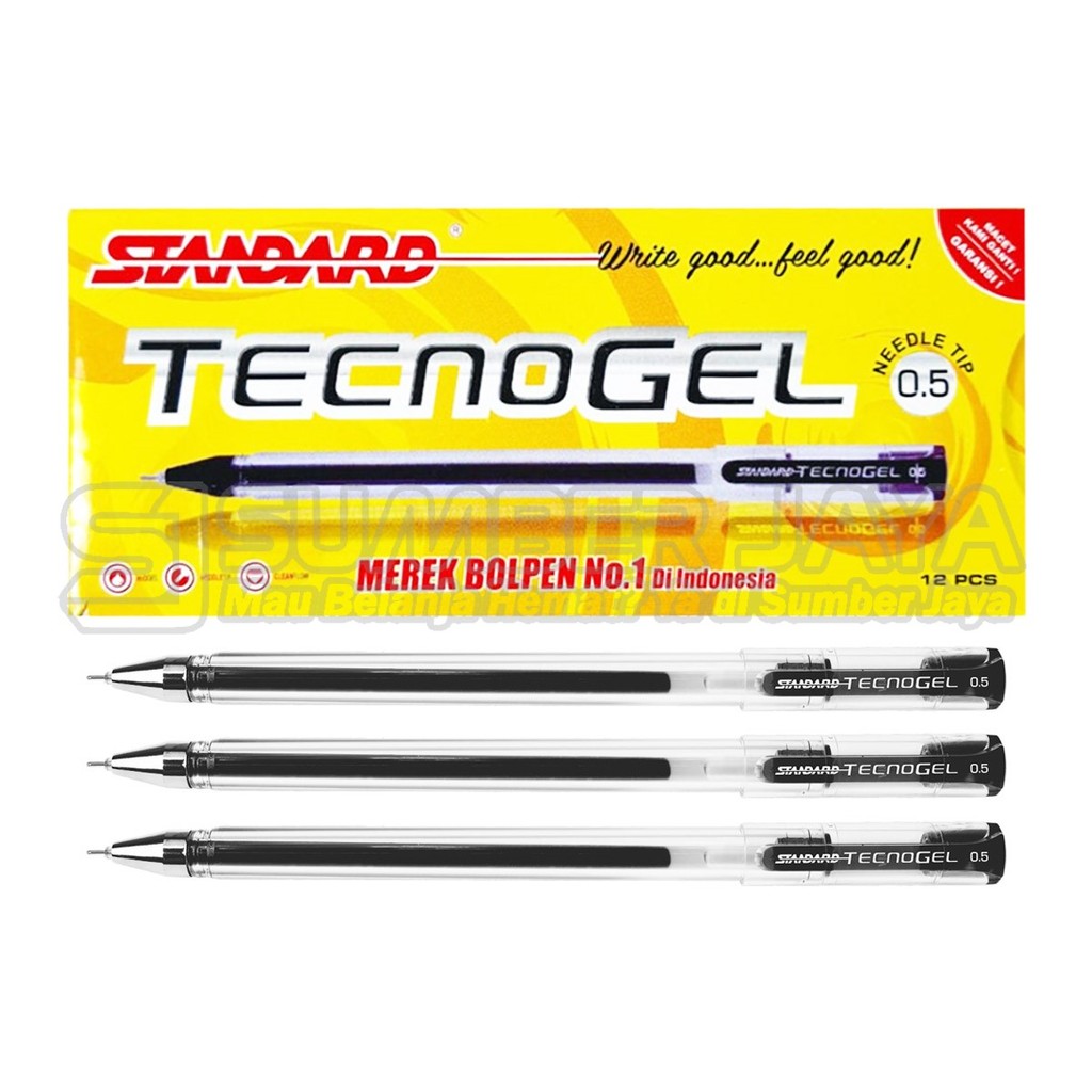 

Ballpoint Gel Standard Tecnogel 0.5mm Pulpen Needle Tip Gel Ink Hitam 1 Pcs