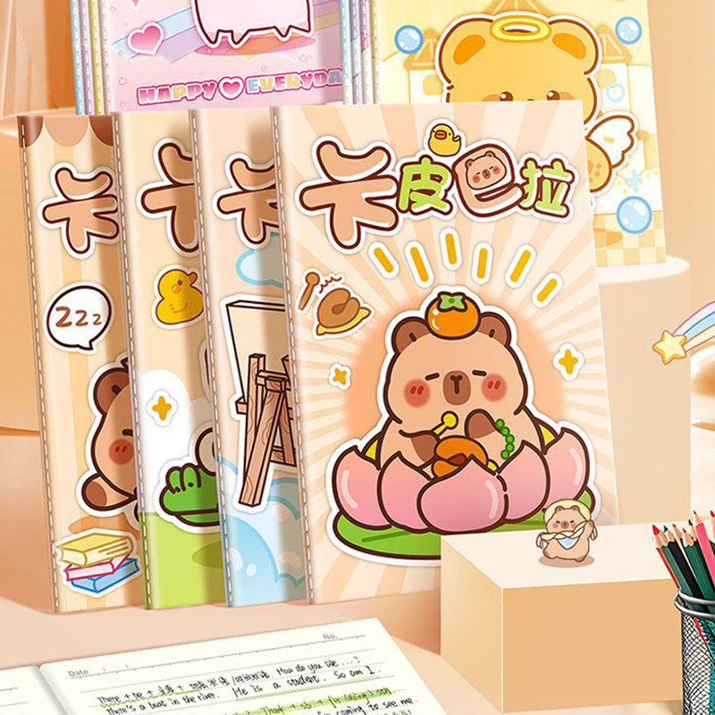 

4Pcs Cartoon Capybara Pocket Books Portable Mini Notebook Kawaii Handbook Student Thickened Notebook Student Stationery Gifts