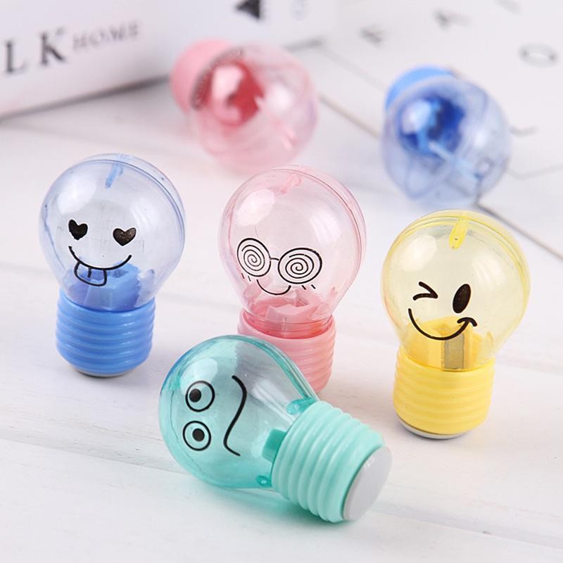 

1Pc Random color Bulb Style Pencil Sharpener Creative Emotions Plastic for Kids Gift School Supplies