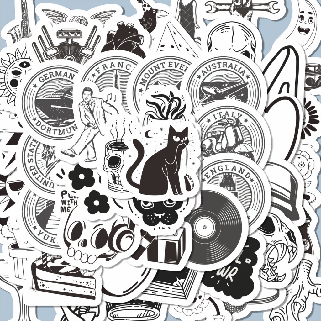 

100PCS Lucu Sticker Hitam Putih Retro Sticker Stiker Aesthetic Stiker Anti Air Stikers Berperekat Waterproof sticker decal buat Motor Helm Buku Journal Koper Casing HP Laptop Botol Minum Hadiah anak