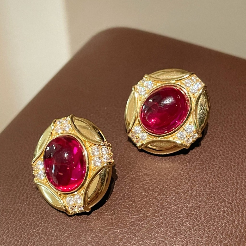 925 Silver, Gold Plated, High Carbon Diamond Cultured Ruby K Yellow Pigeon Blood Red, Sparkling Diam