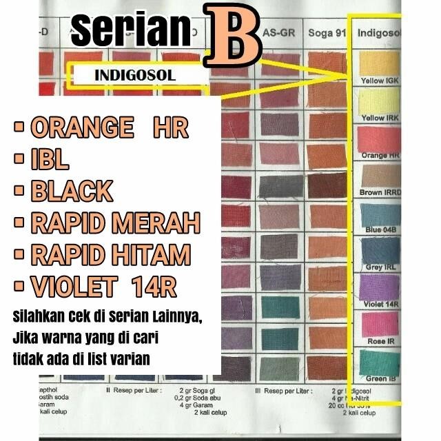 

PEWARNA INDIGOSOL (25GR)/ PEWARNA BATIK/ PEWARNA INDIGOSOL - SERIAN B