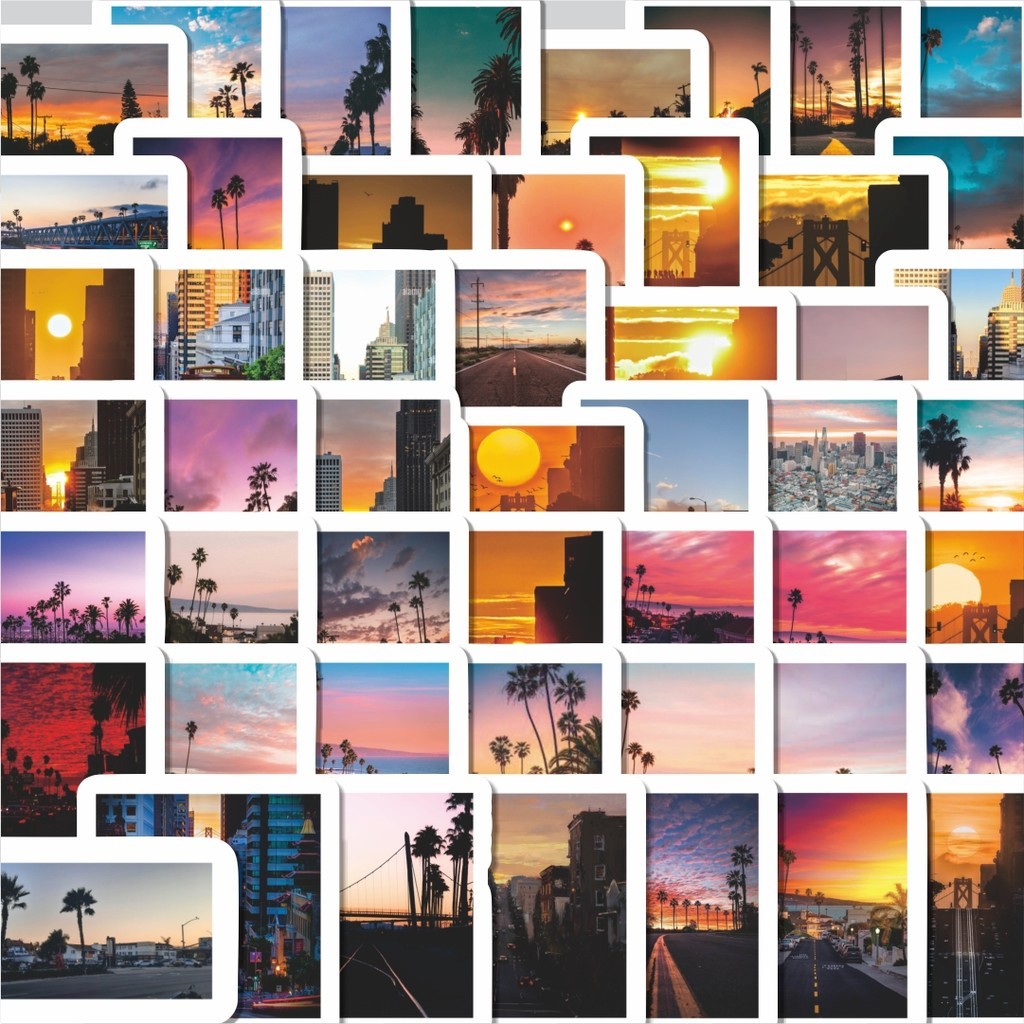 

Stiker Cutting Pack Sticker California Street Sunset [California Jalan Matahari Terbenam] Isi 100Pcs Series Aesthetic Lucu Keren Untuk Koper Bahan Vynil
