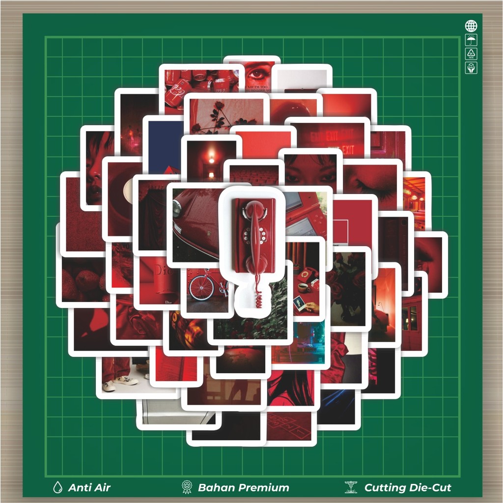 

HOT 50 PCS STIKER Stiker Red Tone Color Aesthetic INS Style Dekorasi Lucu Kreatif untuk Notebook, Skateboard, HP