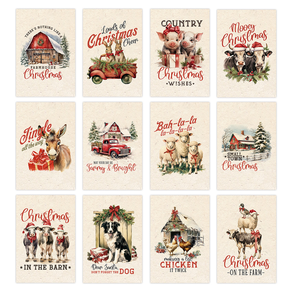 

12pc Farmhouse Cards with Animals,Vintage Greeting Card,Funny Postcards,Holiday Gift Cards for Family Friend