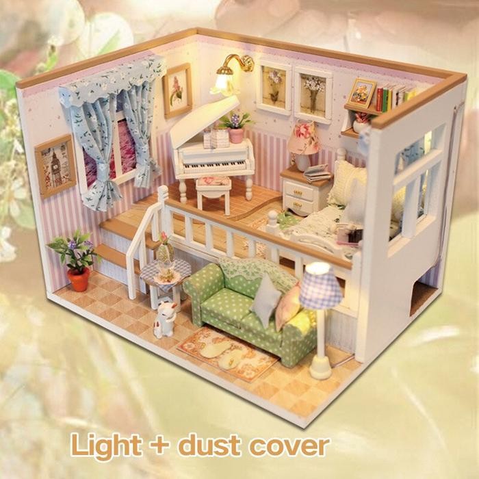 HONGDA Sylvanian Room Miniatur Rumah Boneka 3D DIY 1:24 with Cover - M026 - Pink