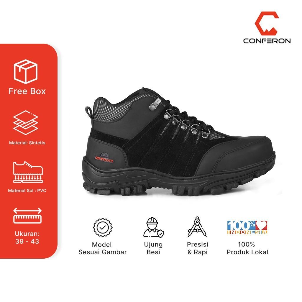 Promo Conferon - Sepatu Pria Safety Boots Detroit Predator Ujung Besi Hiking Proyek Outdoor Touring