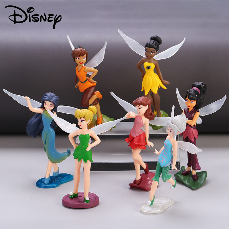 Disney 7pcs Tinkerbell Flower Faery Fairy Elf Princess Pvc Anime Action Figure Mini Model Figurine D