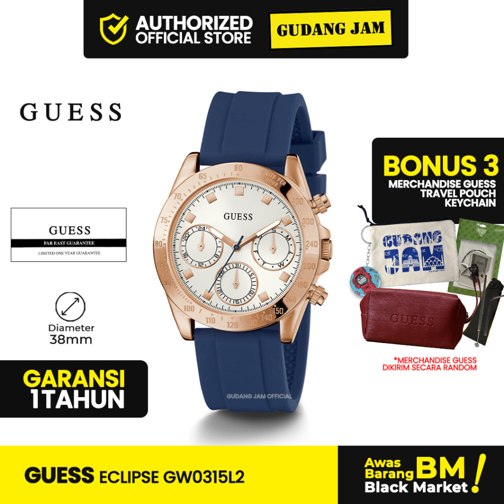 Guess Watch Wanita GW0315L2 Eclipse Rose Gold Blue Silicone Strap